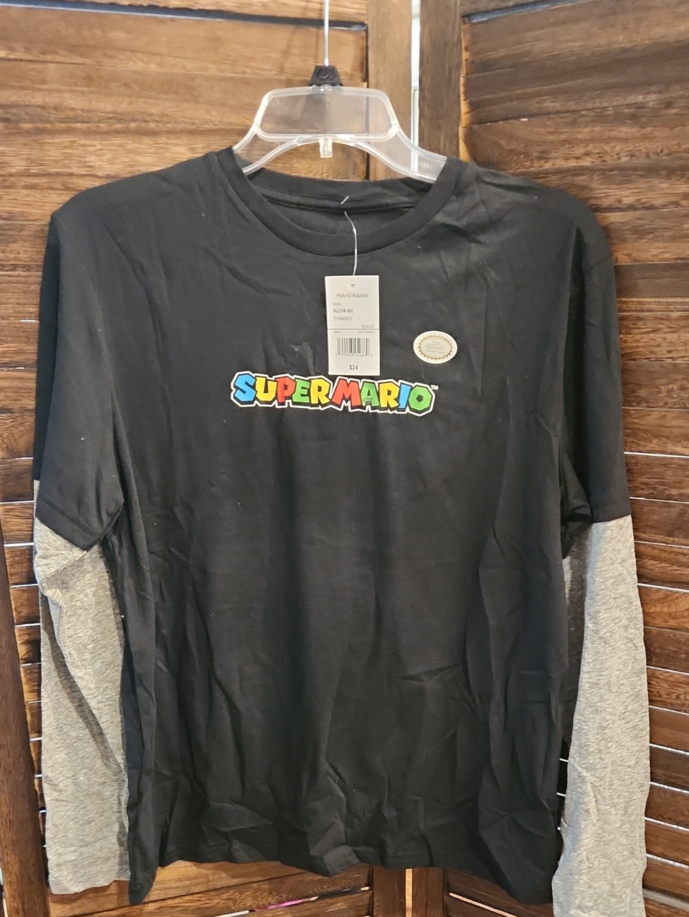Super Mario Kids Long Sleeve Layered Tee - Black/Grey